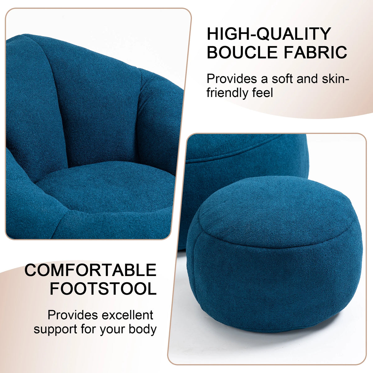 MOONMISS Microfiber Upholstered High Pressure Foam Round Lazy Bean Bag Sofa Chair with Ottoman-Gray
