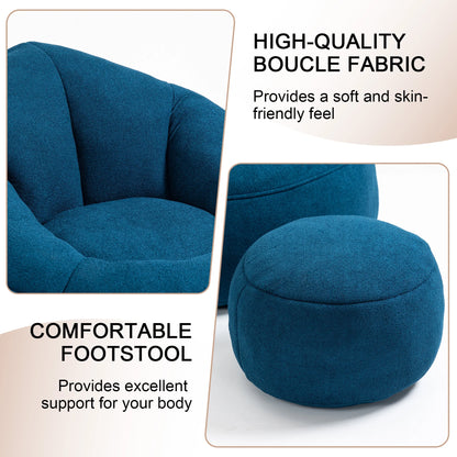 MOONMISS Microfiber Upholstered High Pressure Foam Round Lazy Bean Bag Sofa Chair with Ottoman-Gray