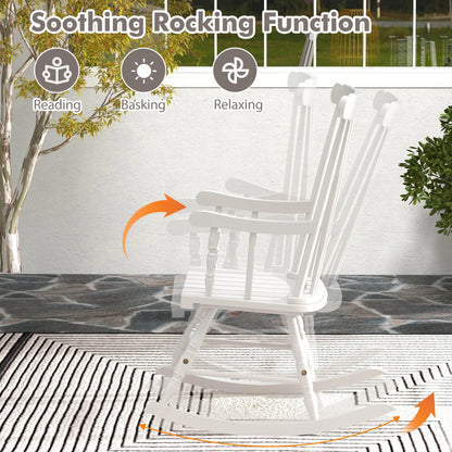 Costway Solid Wood Rocking Chair Porch Rocker Indoor Outdoor Seat Glossy Finish White