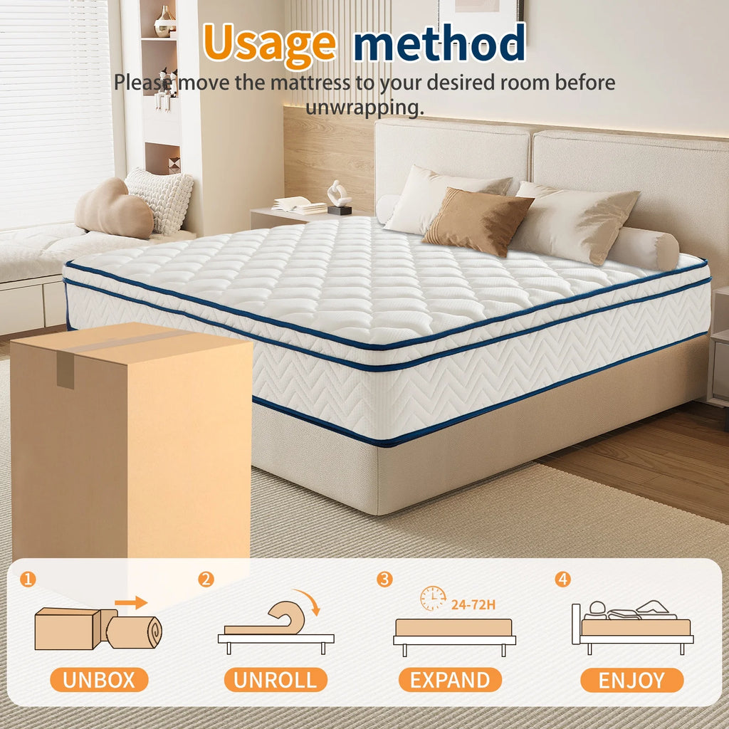 QOFYU Plush Queen Mattress 12 inch, Queen Size Spring HybridGel Memory Foam Mattress,  Queen Mattresses in a Box