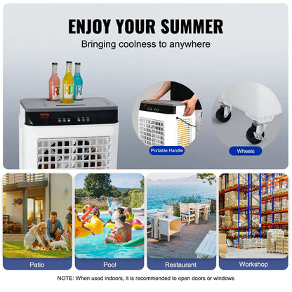 VEVOR Evaporative Air Cooler, 2100 CFM, 135�� Oscillating Swamp Cooler with Adjustable 3 Speeds and 12 H Timer, 7 Gal Portable Air Cooler for 750 Sq.ft, Indoor/Outdoor Use