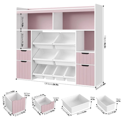 Homfa Kids Toy Storage Organizer with Removable Bin, Kids Bookshelf and Bookcase Toy Box with Drawers for Playroom, Classroom, White