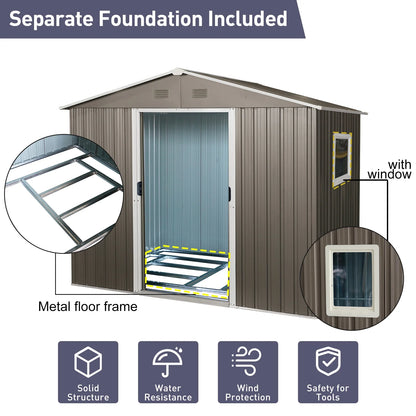 8ft x 6ft Outdoor Metal Storage Shed with Window Grey DIY assembly with pre-cut