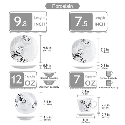 VEWEET ZOEY 24Pc Dinnerware Set Porcelain Tableware Plate Bowl Set Service for 6