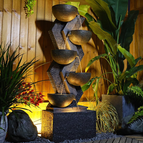 6-Tier Garden Outdoor Fountains and Waterfalls with Lights & Bowls for Patio, Backyard, Deck, Porch and Home Decor