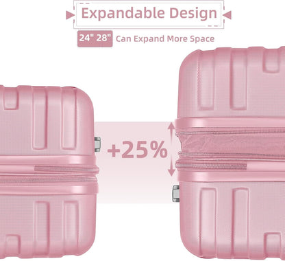 6-Piece Hardshell Luggage Set with Expandable Spinner Suitcases & TSA Lock, 25% Extra Capacity, Duffel Bag & Toiletry Kit, Cream ABS Suitcases