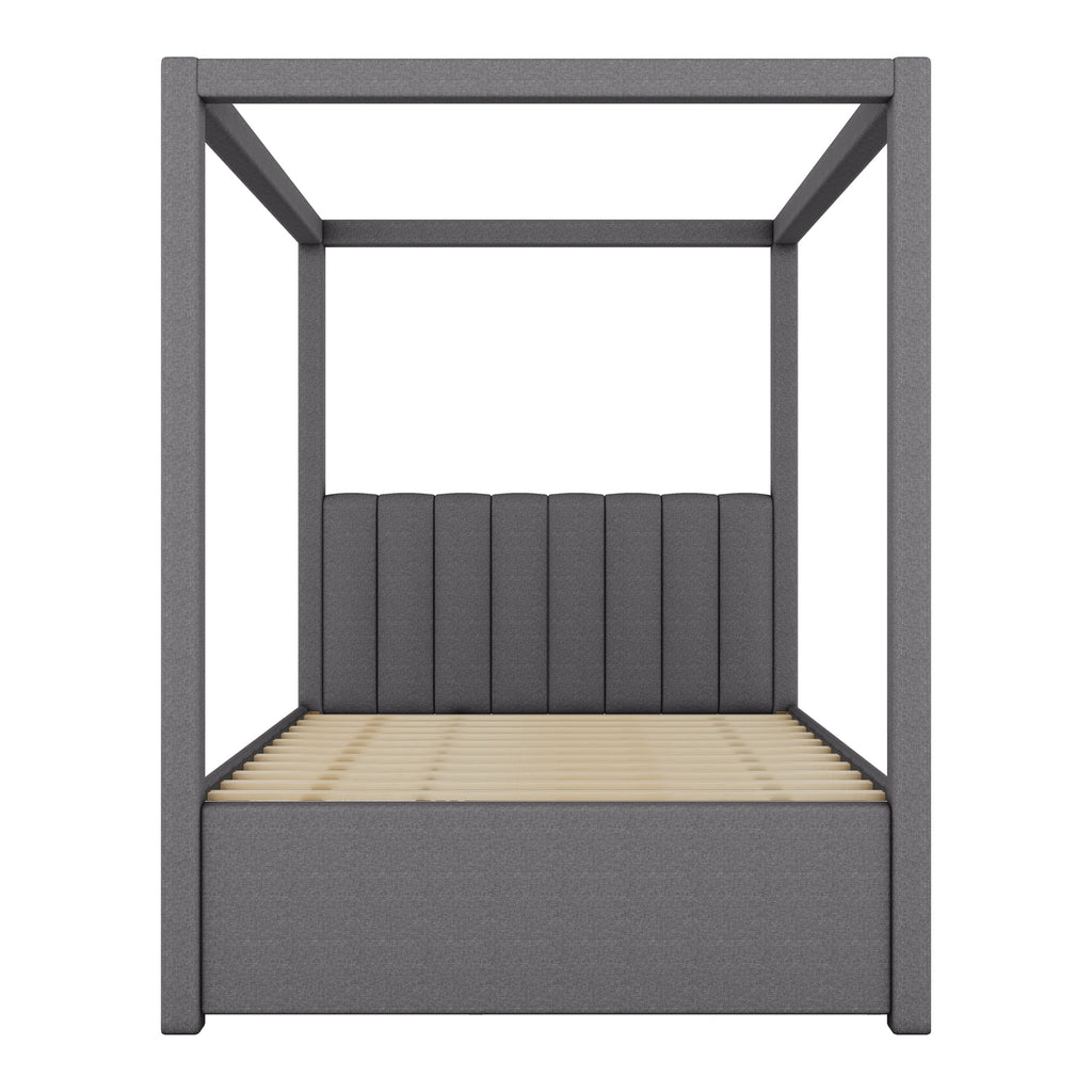 EUROCO Upholstered Full Size Canopy Bed Frame with Trundle Bed and 3 Drawers, Platform Bed with Headboard for Kids Teens Adults, Beige