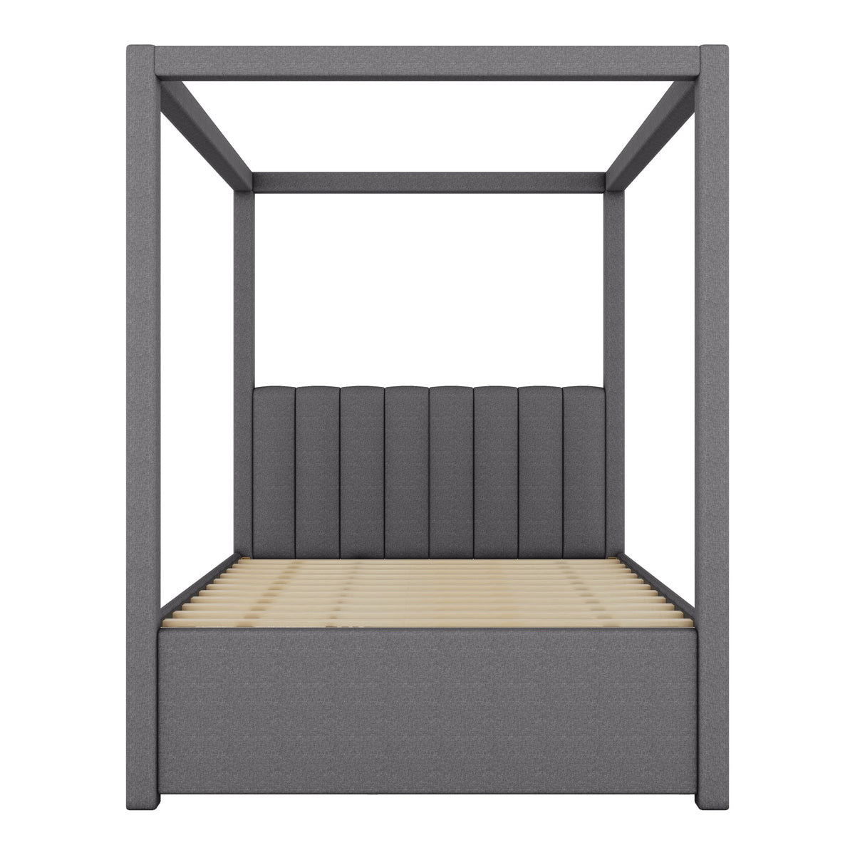 EUROCO Upholstered Full Size Canopy Bed Frame with Trundle Bed and 3 Drawers, Platform Bed with Headboard for Kids Teens Adults, Beige