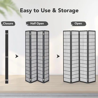 JOSTYLE Room Divider Wall Shoji Screen, 6 Panel Folding Privacy Screen for Room Separation, Japanese Wood Room Divider Screen, 5.9 Ft, Natural