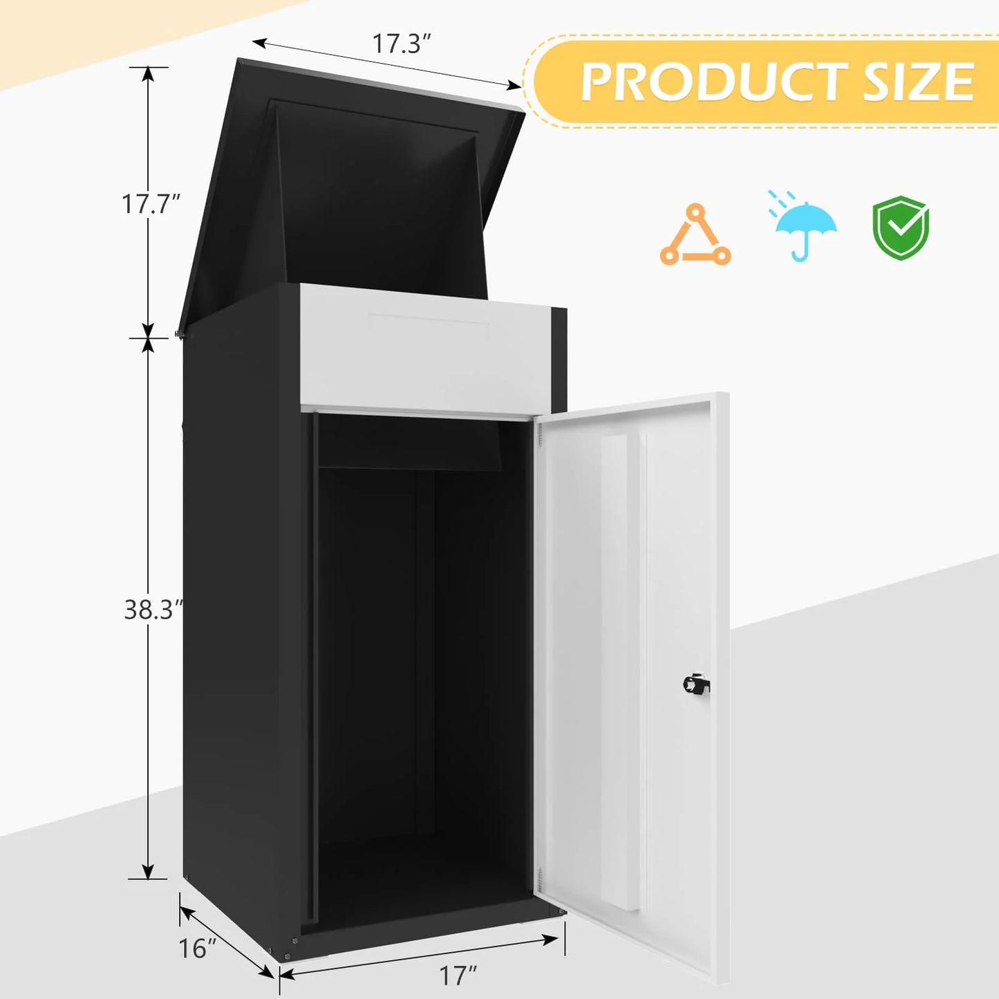 AECOJOY Package Delivery Boxes for Outside Parcel Drop Box Outdoor Storage Box Wall Mounted Express Mail Package Delivery Box 17" x 16" x 38.3" Black