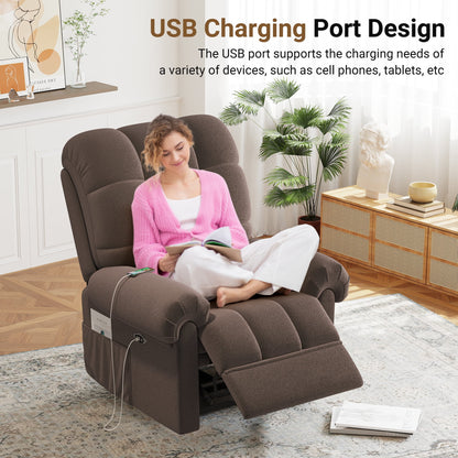 Power Recliner Chair,Electric Recline Sofa Chair for Adults with USB Port,Comfy Teddy Fleece Adjustable Cloud Sofa,Tool-Free Setup,Beige White