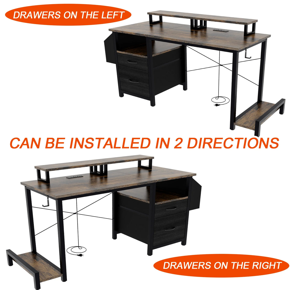New 47.3" Computer Desk with Power Outlets, Small Home Office Desk with 3 drawers,Side Pocket, Gaming Desk, Modern Study Desk, Laptop Desk, White