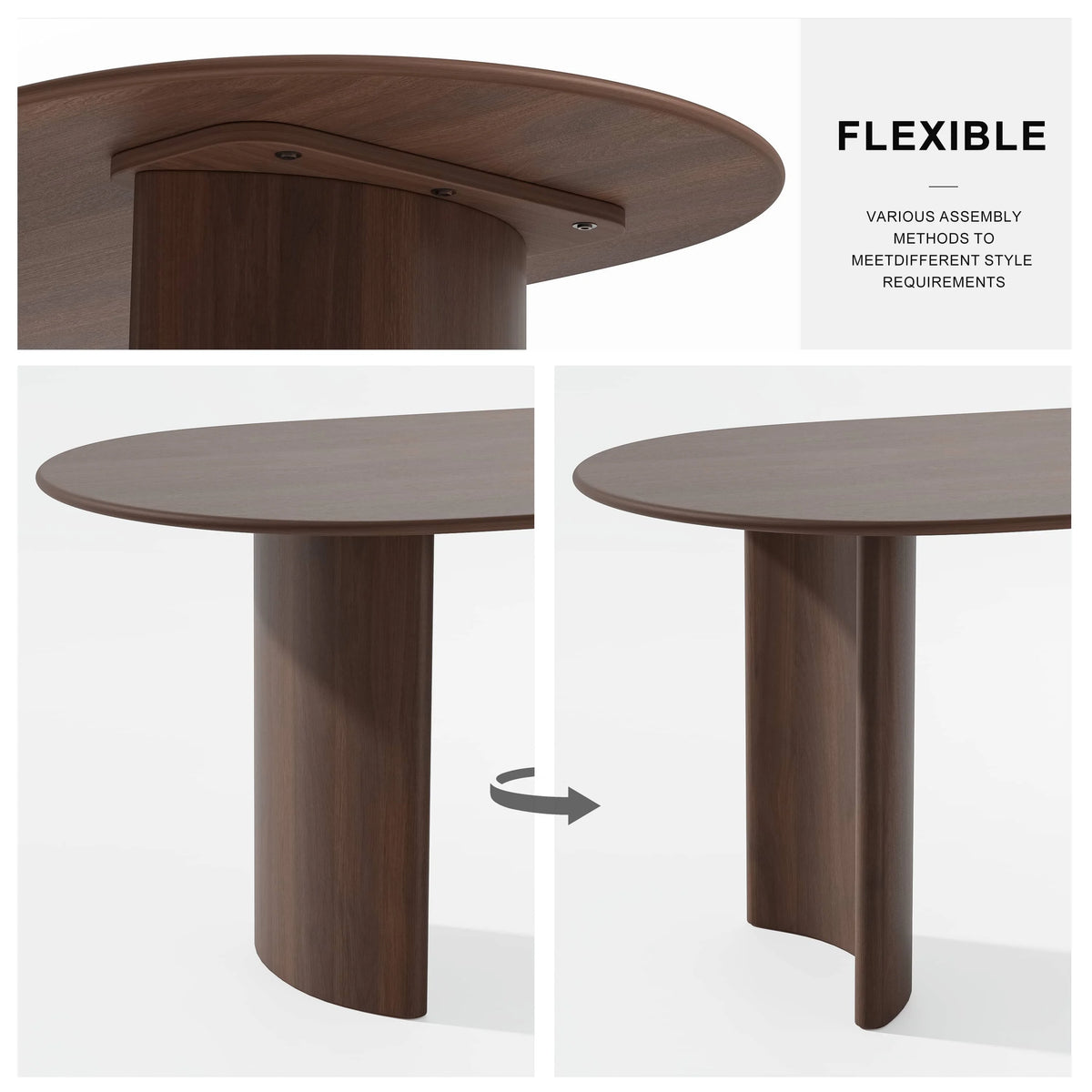 Haiden 67"x33.5" Soild Wood Dining Table Oval Kitchen Table, Walnut