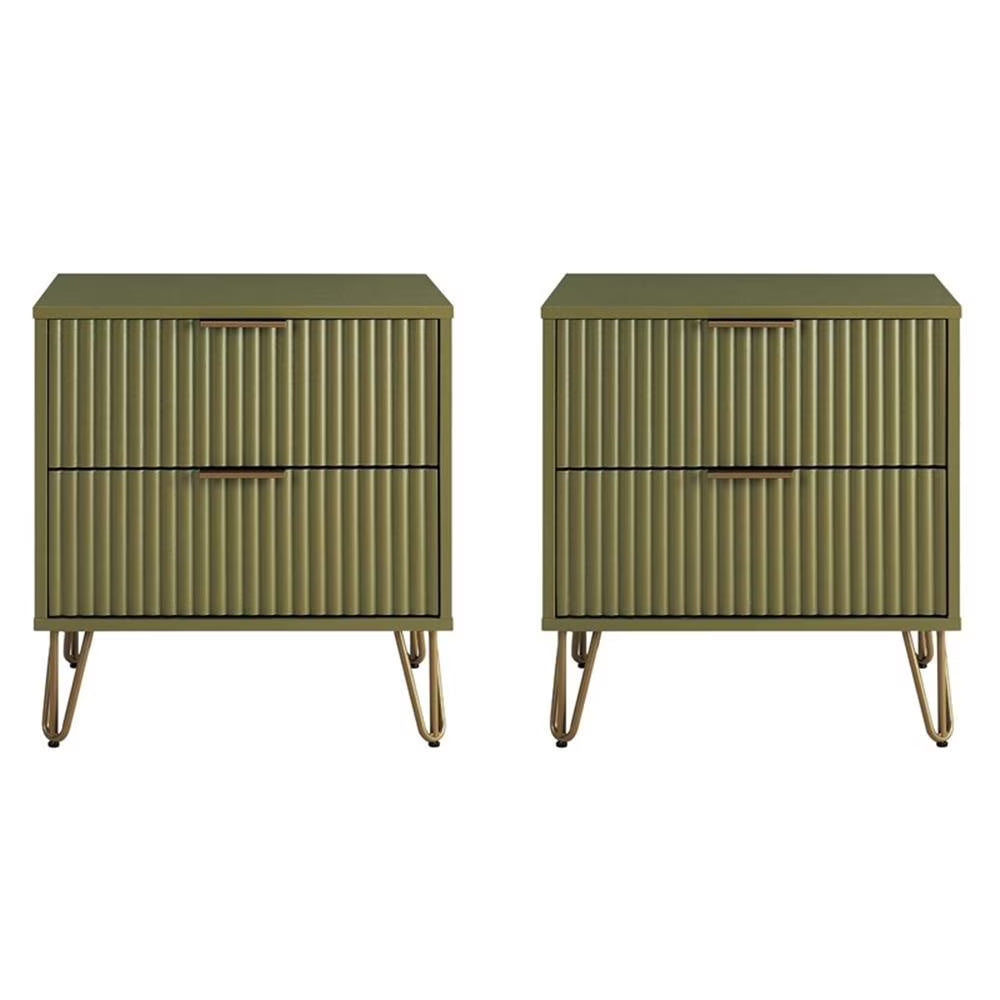 Pemberly Row Nightstand from Engineered Wood in Olive Green - Set of 2