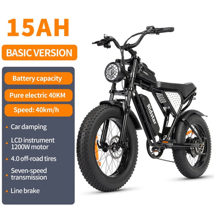 1500W MTB Electric Bicycle 48V 20Ah Removable Battery E-Bike��Electric Bike for Adults 20" Fat Tire Electric Motorcycle, Shimano 7 speed Full Suspension Mountain Bike UL2849