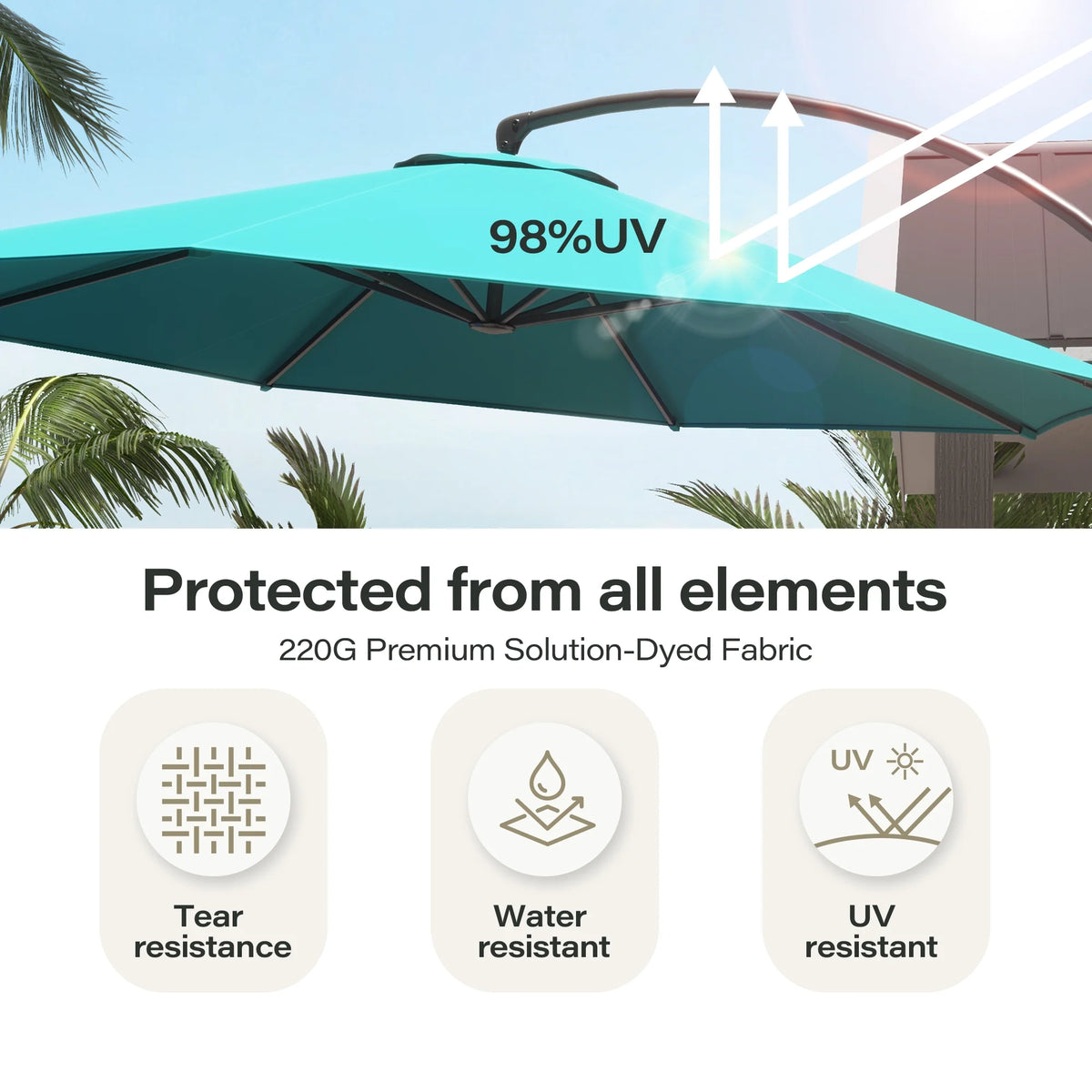 LAUSAINT HOME 11FT Patio Umbrella with Base, Outdoor Deluxe Curvy Cantilever Umbrella for Patio Pool Deck, Champagne