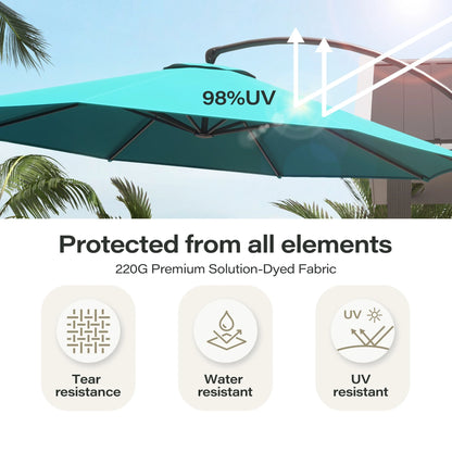LAUSAINT HOME 11FT Patio Umbrella with Base, Outdoor Deluxe Curvy Cantilever Umbrella for Patio Pool Deck, Champagne