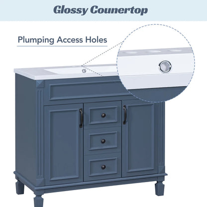 36'' Bathroom Vanity Set, Undermount Bathroom Cabinet and Mirror Cabinet, Ceramic Sink Top, Storage Cabinet with 2 Soft Closing Doors and 2 Drawers, Vanity Cabinet Set, Suit for 4'' Faucet, Gray
