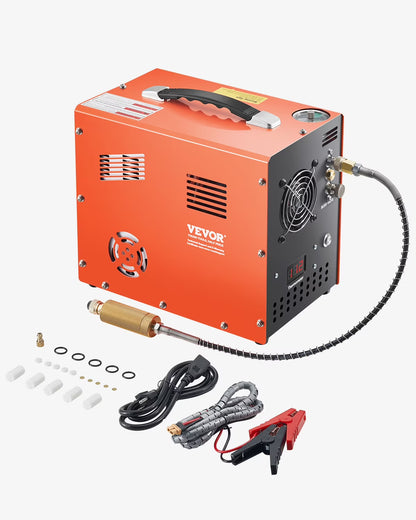 VEVOR PCP Air Compressor, 4500PSI/30Mpa PCP Airgun Compressor with Built-in Converter & Fan Cooling System, Auto Stop DC12V/AC120V Portable Paintball Tank Compressor for Air Rifle,Scuba Diving Bottle