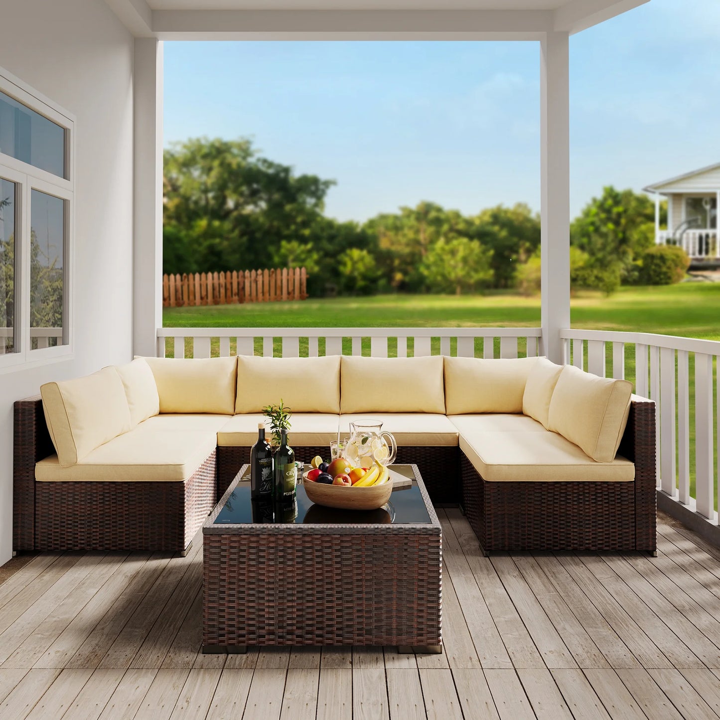 Patio Furniture Set Clearance, Lofka 5 Pieces Patio Conversation Set with Sofas and Tempered Glass Coffee Table for Outdoor Garden Gray