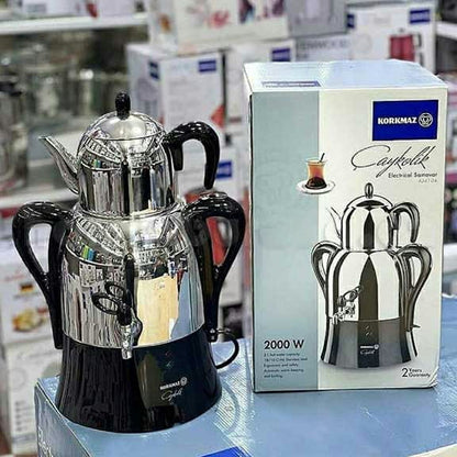 Korkmaz Hanedan Premium Silver 18/10 Cr-Ni Stainless Steel Dishwasher Safe Electric Tea Maker