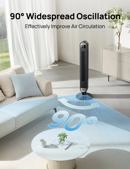 Dreo Tower Fan for Home, 42" Standing Fan with Remote, 90�� Oscillating Fan for Indoors, 34dB Quiet Bedroom Fans, 6 Speeds, 4 Modes, 12H Timer, Bladeless Fan with LED Display, 26 ft/s High Velocity