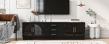 Euroco Modern TV Stand with Arched Glass Doors, Drawers & Adjustable Shelves for TVs up to 75 Inches