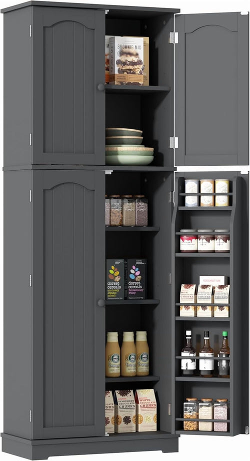 Yusong 64'' Kitchen Storage Cabinet, Tall Kitchen Pantry Storage Cabinet with Doors and Shelves, Food Pantry Cabinet Free Standing Pantry for Kitchen Dining Living Room, Grey