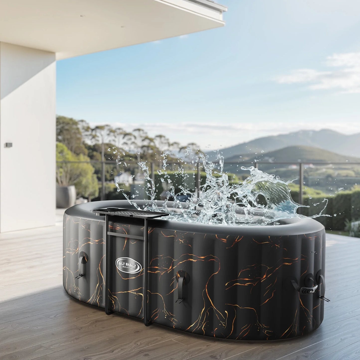 RELXTIME 2 Person Oval Inflatable Hot Tub Set Outdoor Spa with 100 Massage Jets, LED Light , Black
