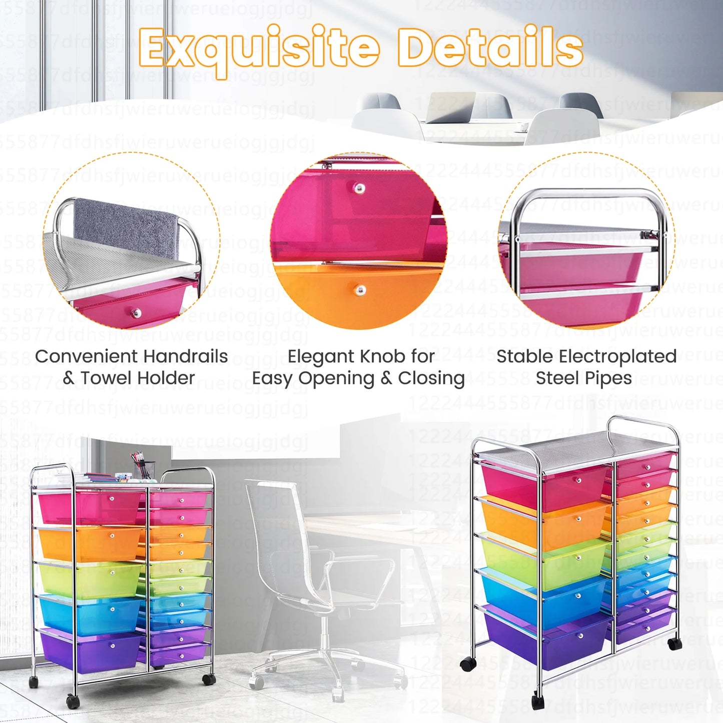 Costway 15 Drawer Rolling Storage Cart Tools Scrapbook Paper Office School Organizer White