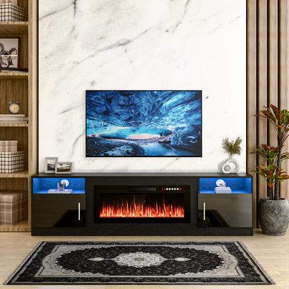 Waleaf Fireplace TV Stand with 36" Electric Fireplace Up to 80" TVs, Modern Wood Media TV Console with Highlight Cabinet, White