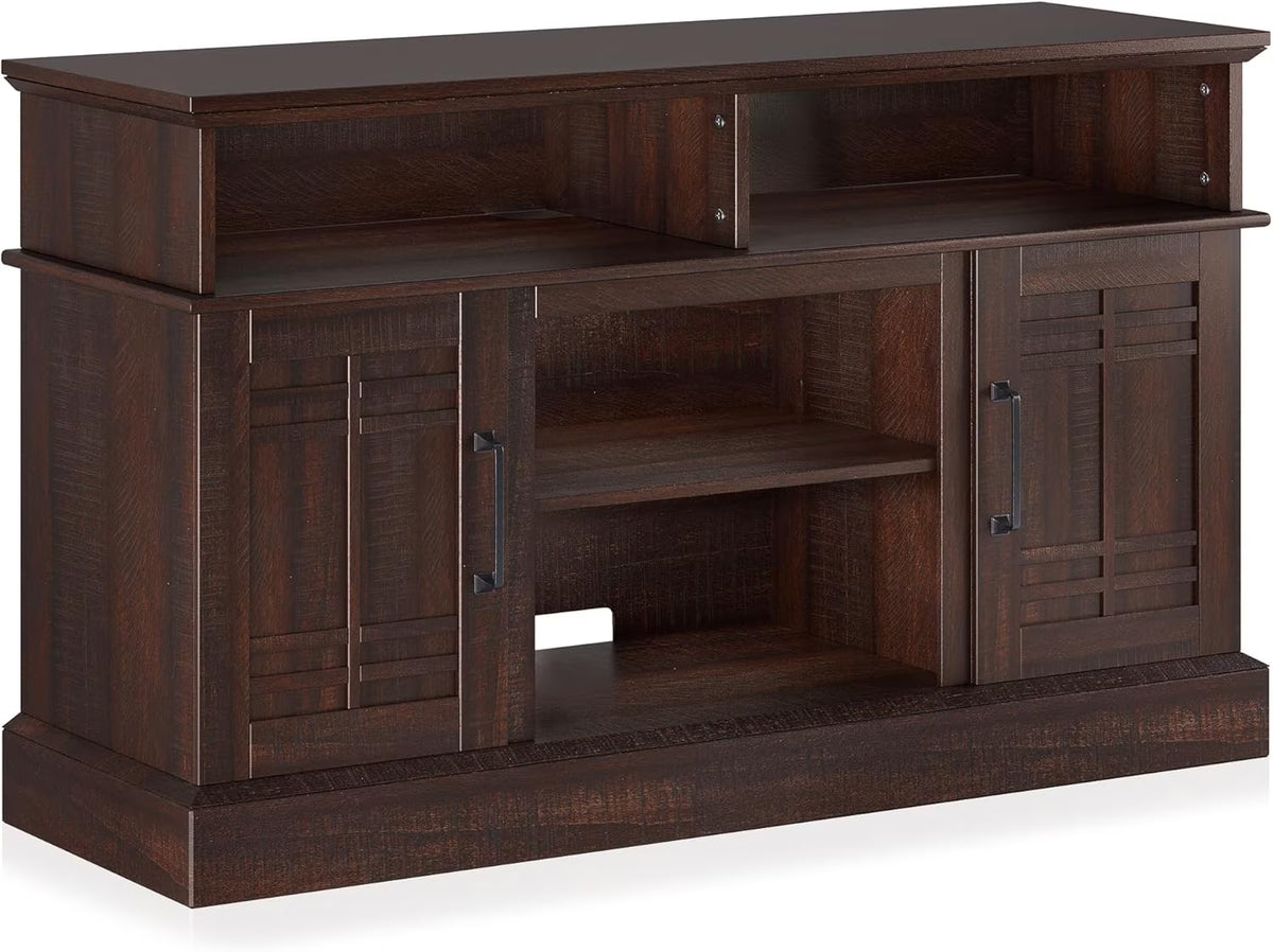 Modern 48" Farmhouse Wood TV Stand & Media Entertainment Center Console Table for TVs up to 50 Inch with Open Storage Shelves & Cabinets - Norrell (Espresso)