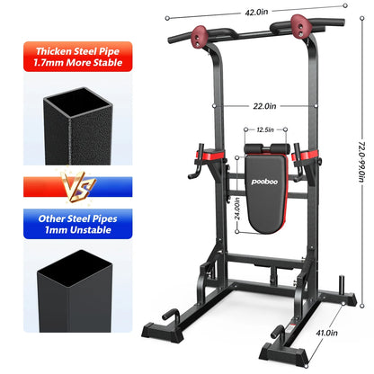 LNOW Multifunction Power Tower Pull up Bar Dip Station Power Rack with Adjustable Backrest for Home Gym Strength Training Workout Equipment Max Weight 480lbs
