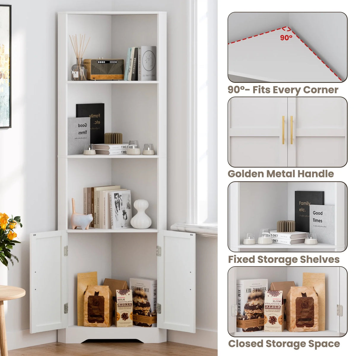 67'' Tall Corner Storage Cabinet with 2 Barn Doors for Living Room, Kitchen, Bathroom, Laundry Room, White