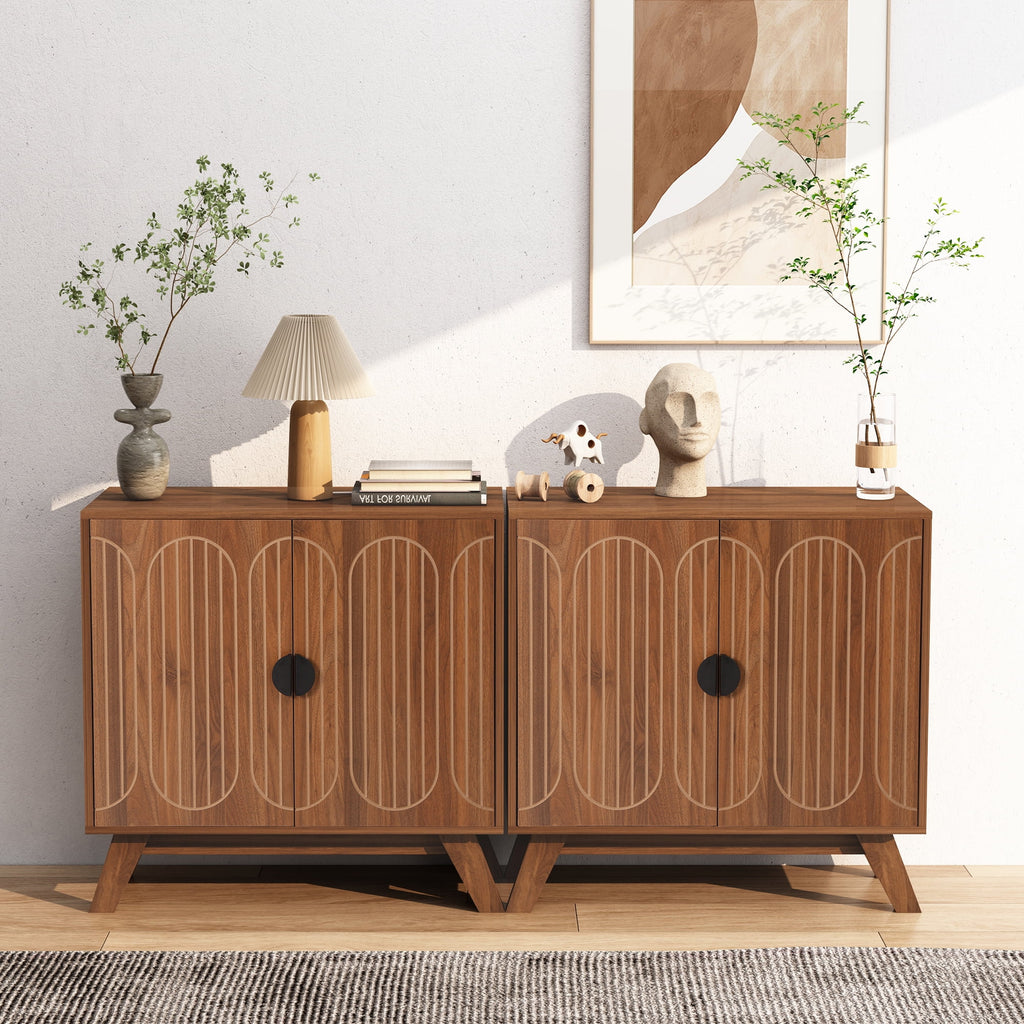 LEFHDA 2PCS Buffet Cabinet, Sideboard Cabinet with Storage, Accent Storage Cabinet with Carved Arc Door Design for Kitchen Dining Room, 2 Doors Buffet Cabinet with Adjustable Shelves