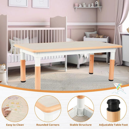 Arlopu Adjustable Kids Table and 6 Chairs Set, Toddler Play Activity Table Set with Graffiti Tabletop, Preschool Kids Furniture Table Set for Reading, Drawing, Eating