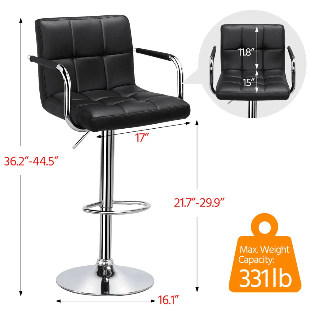 Yaheetech 2pcs PU Leather Adjustable Bar Stools for Dining Room, Black
