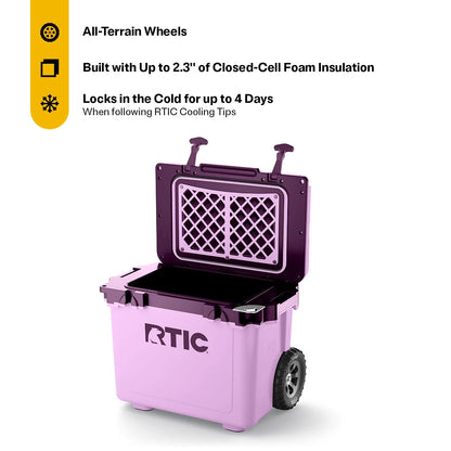 RTIC 22 QT Ultra-Light Wheeled Hard-Sided Ice Chest Cooler, Fits 28 Cans, 6 Wine Bottles, White & Grey
