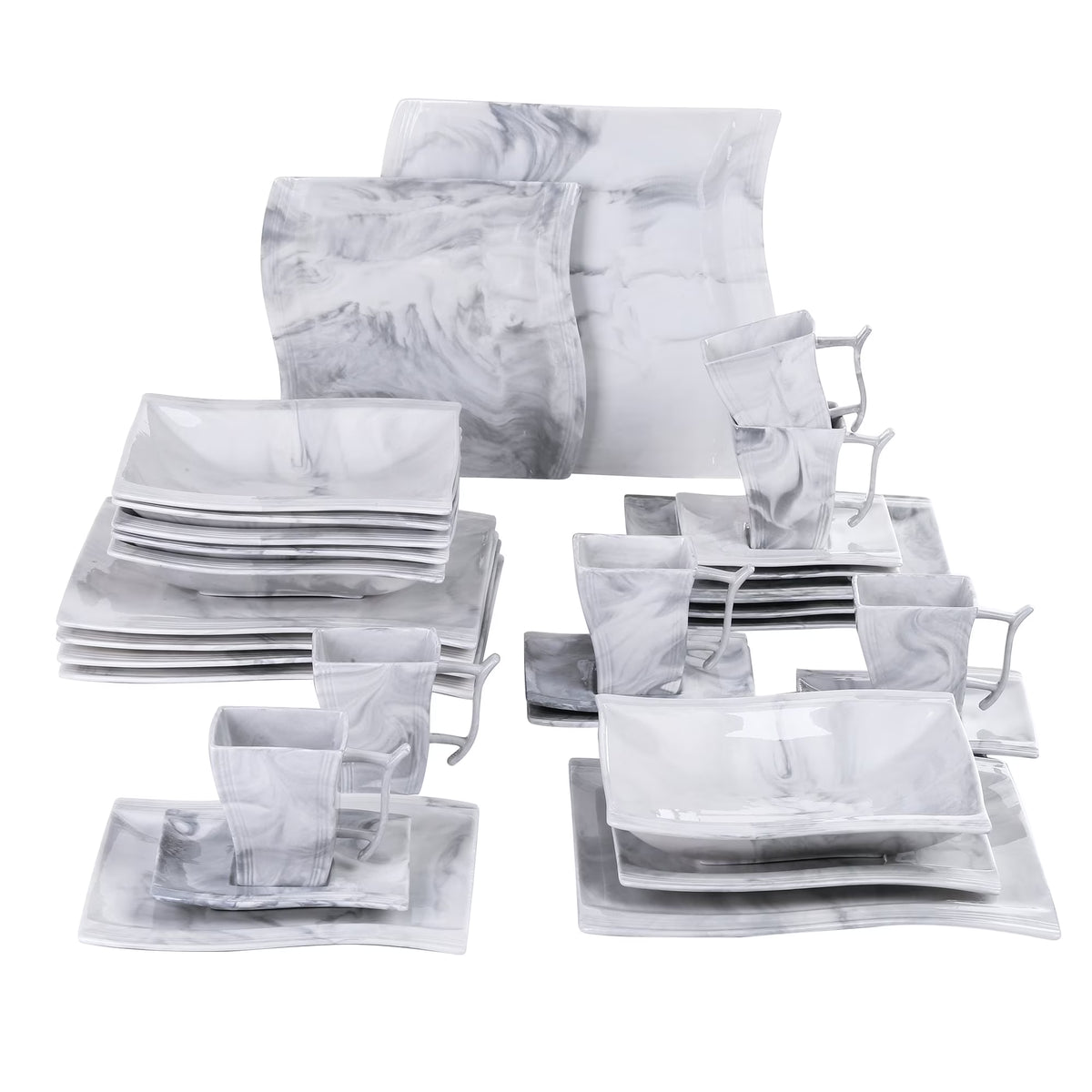 MALACASA Porcelain Tableware Sets, Ivory White, 30-Piece (6 Packs)