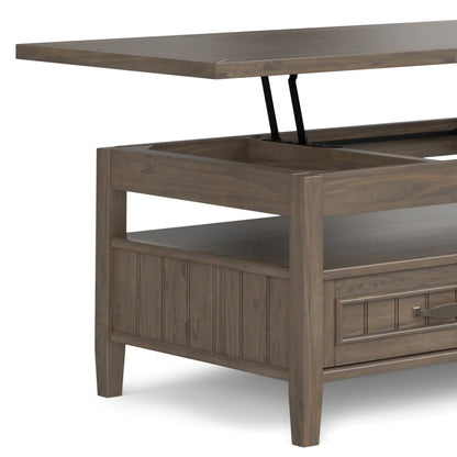 Simpli Home Lev SOLID WOOD 48 inch Wide Rectangle Transitional Lift Top Coffee Table in Smoky Brown