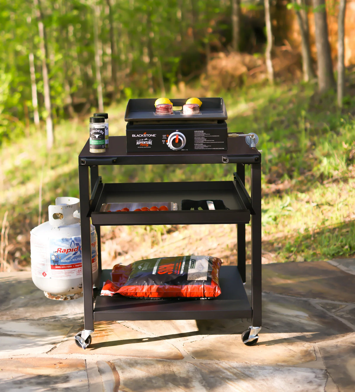 NUUK Three-Shelf Heavy Duty Rolling Outdoor Pizza Oven Table, 24" x 30" Steel Commercial Multifunctional Food Prep Worktable on Wheels