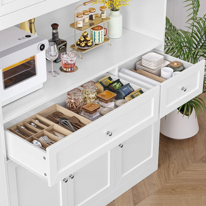 Homfa 72" Tall Kitchen Pantry with Microwave Shelf, Freestanding Kitchen Cupboard, Floor Cabinet for Dining Room, White