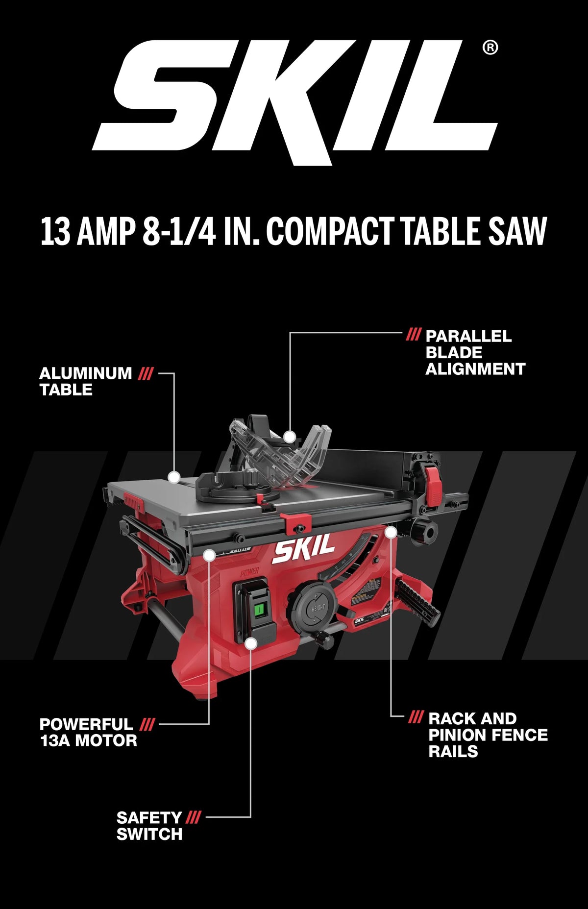 SKIL TS6328-00 13 Amp 8-1/4" Compact Portable Jobsite Table Saw with Rack and Pinion Rip Fence