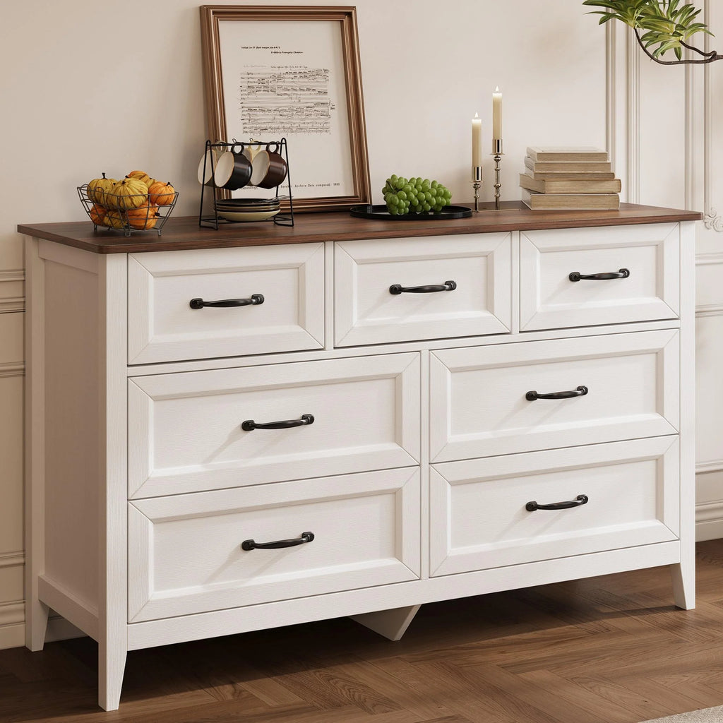 Lofka 47.2" Dresser for Bedroom with 6 Double Drawers, Farmhouse Wood Storage Cabinet with Smooth Metal Handle