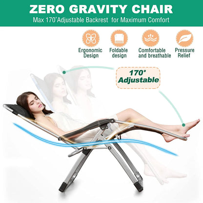 NAIZEA Zero Gravity Chair with Removable Cushion and Cup Holder Black
