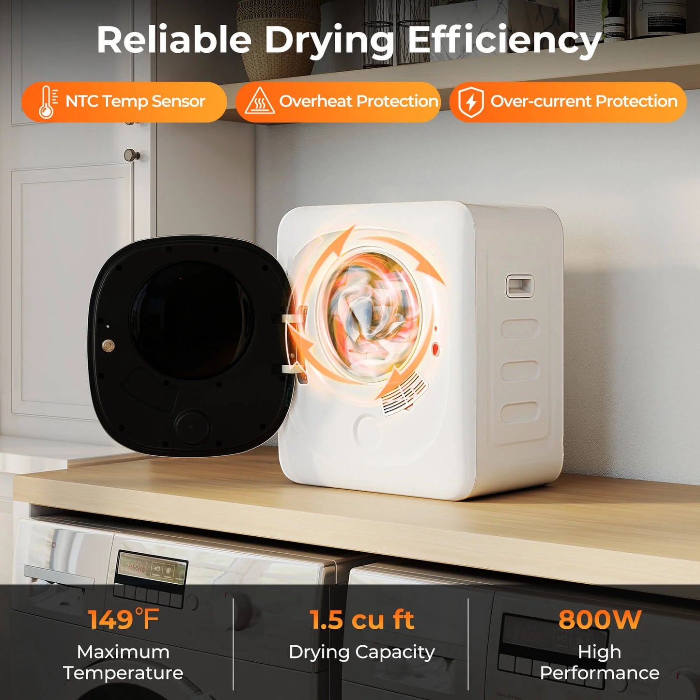 Costway 800W Electric 1.5 cu.ft Compact Drying Machine with Stainless Steel Tub 5 Modes