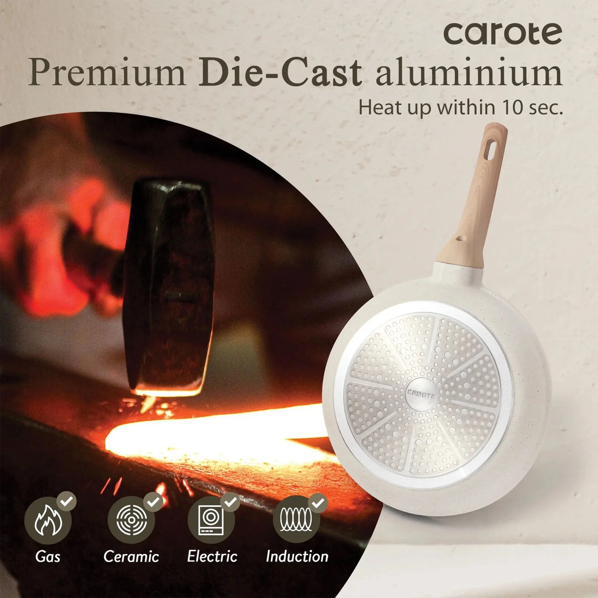 Carote Nonstick Cookware Sets, 24 Pcs Granite Non Stick Pots and Pans Set, Induction Cookware, White