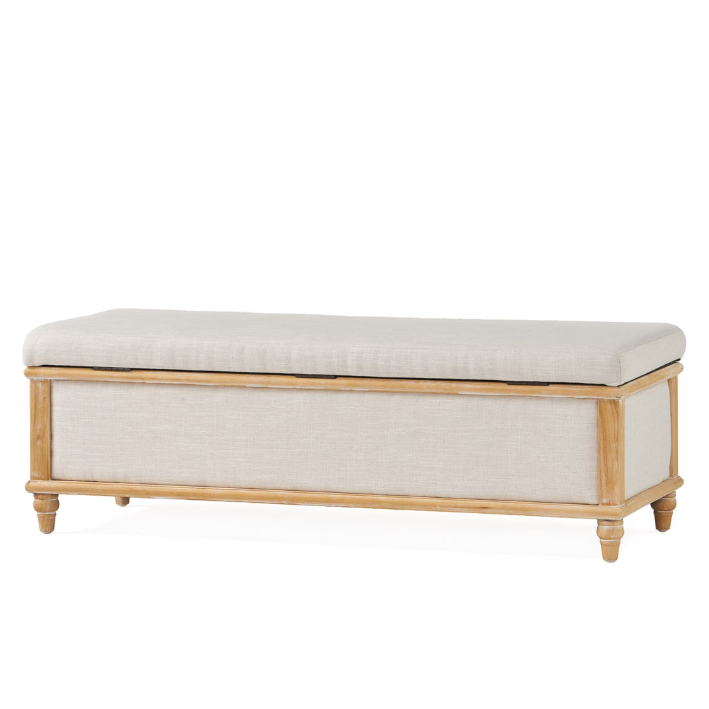 Noble House Hampton Contemporary Fabric Upholstered Storage Ottoman, White and Blue Floral