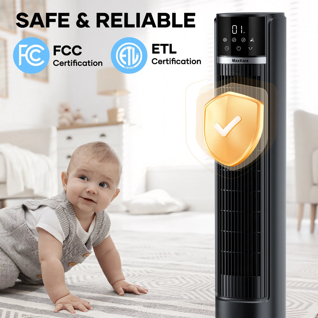 MaxKare 3-in-1 Tower Fan, Air Cooler with FCC & ETL, Humidifier for Office & Bedroom, 40'' High, White