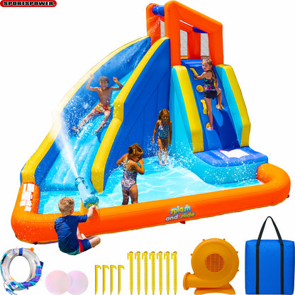 Sportspower�?Big Wave II Inflatable Water Slide with Climbing Wall & Splash Pool, Ages 3-8, Heavy Duty, ASTM Certified, Lifetime Warranty on Included Blower